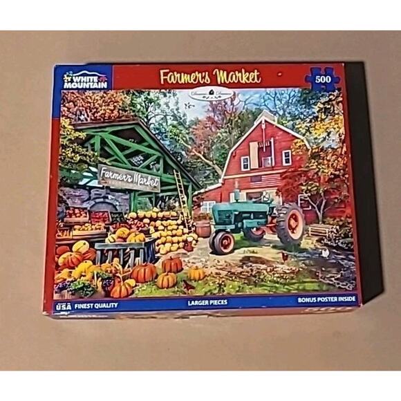 White Mountain Farmer’s Market 500 Pc Puzzle Fall Harvest Scene Complete - Picture 3 of 6